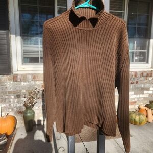 CALVIN KLEIN SPORT Ribbed Cotton SWEATER SPLIT Mock Neck OVERSIZED SIZE M